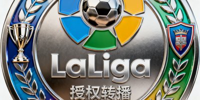 西班牙足球甲级联赛授权转播标识,彩色徽章风格设计